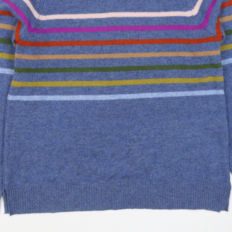 WoolOvers Women’s Blue S Lambswool Striped Crew Neck Pullover Jumper