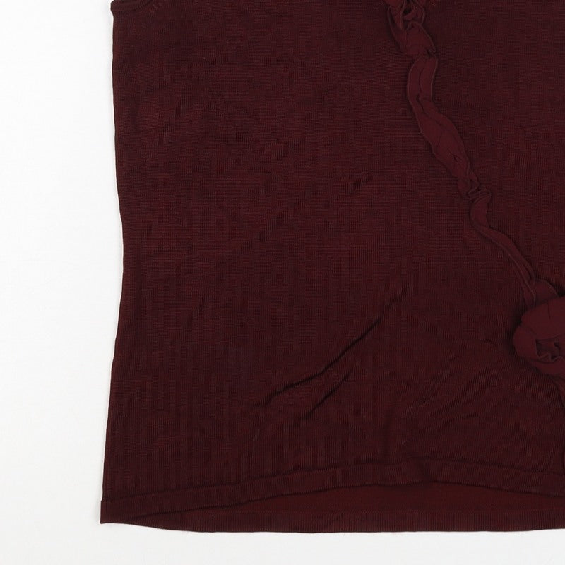 Planet Women Burgundy Size S Sleeveless V-Neck Ruffle Knit Top
