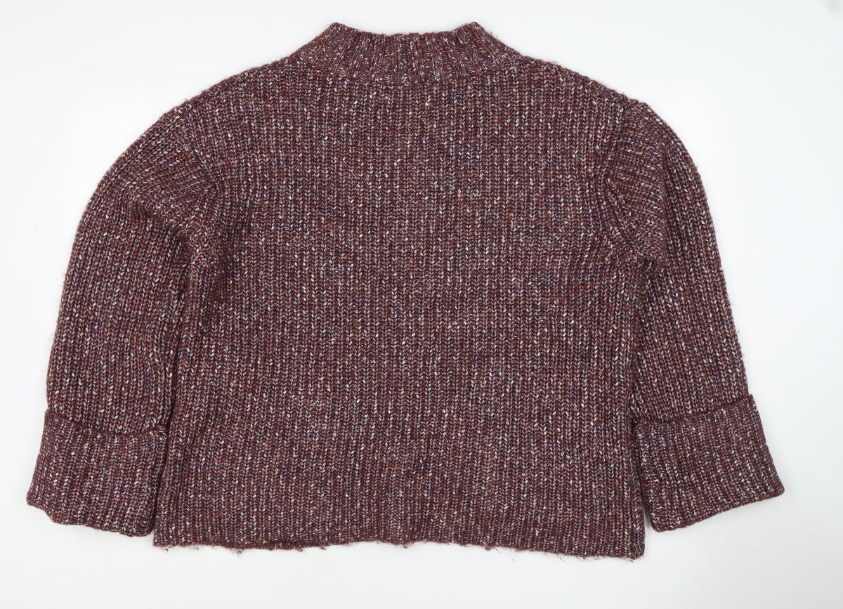 NA-KD Women Brown Marled Chunky Knit Mock Neck Jumper Size S