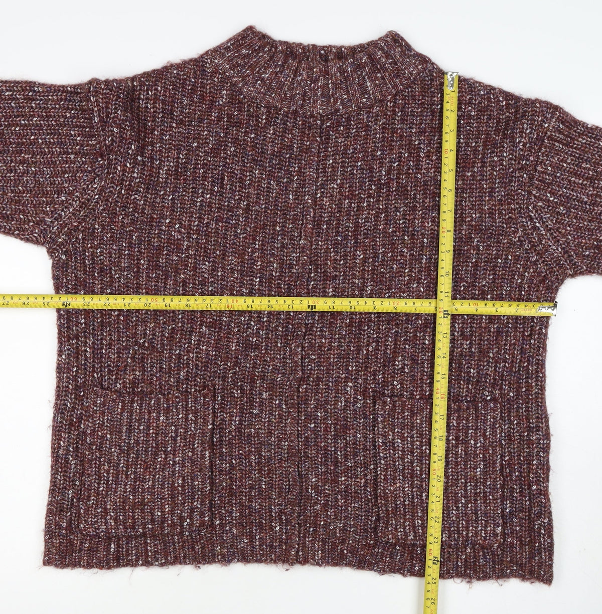 NA-KD Women Brown Marled Chunky Knit Mock Neck Jumper Size S