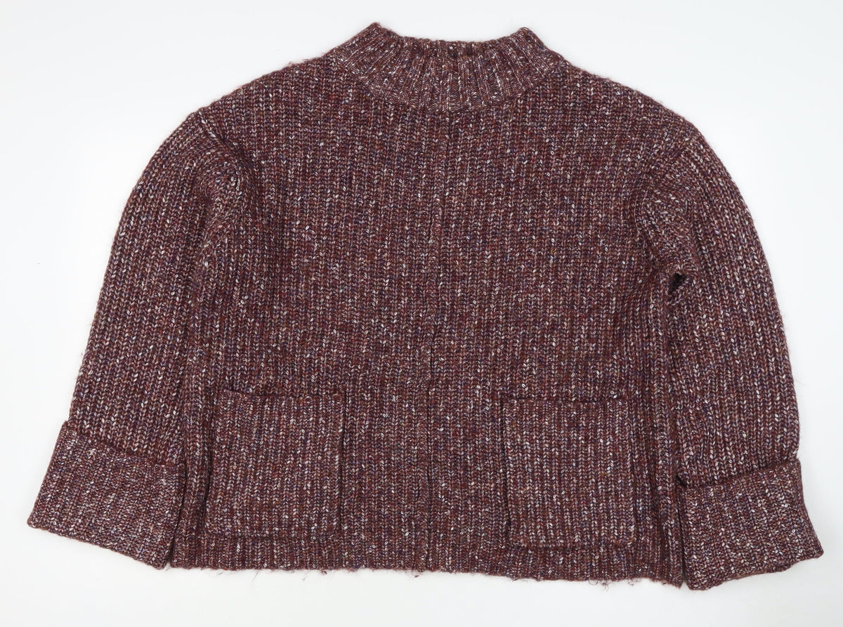 NA-KD Women Brown Marled Chunky Knit Mock Neck Jumper Size S
