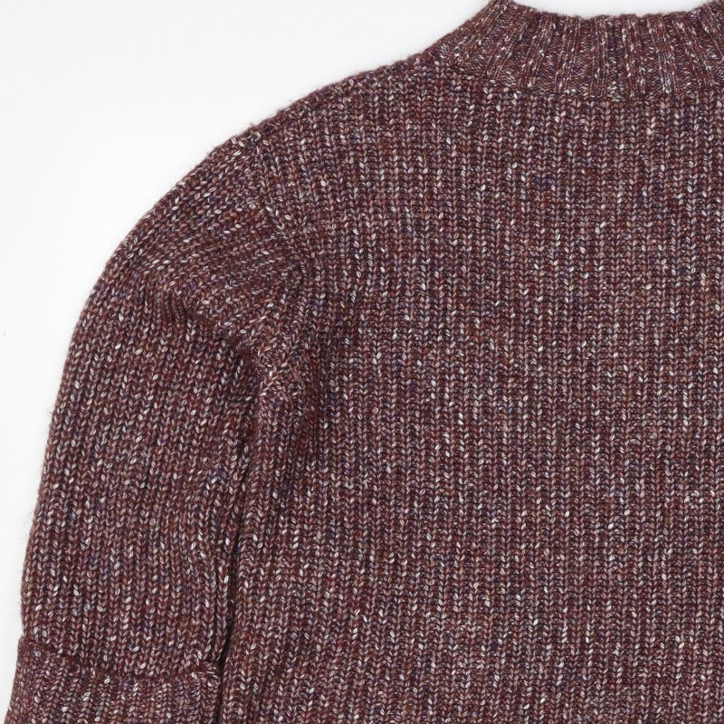 NA-KD Women Brown Marled Chunky Knit Mock Neck Jumper Size S