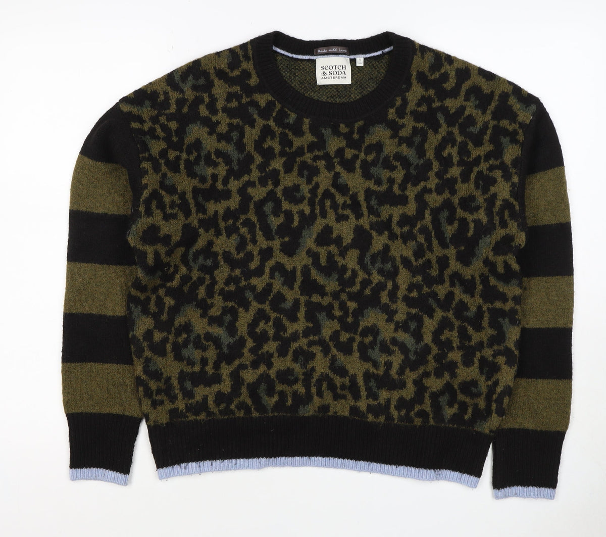 Scotch & Soda Women Green Leopard Print S Crew Neck Jumper Knit