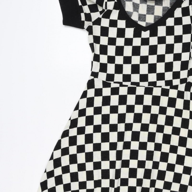 Coco Kisses Women Black White XL Asymmetric Check Knit Jumper Dress