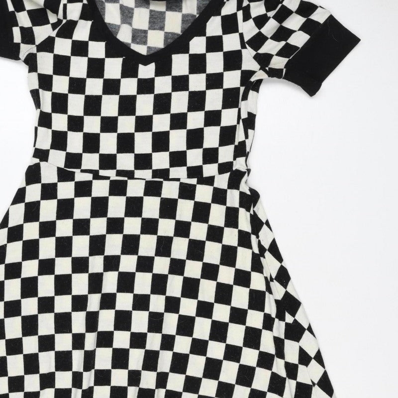 Coco Kisses Women Black White XL Asymmetric Check Knit Jumper Dress