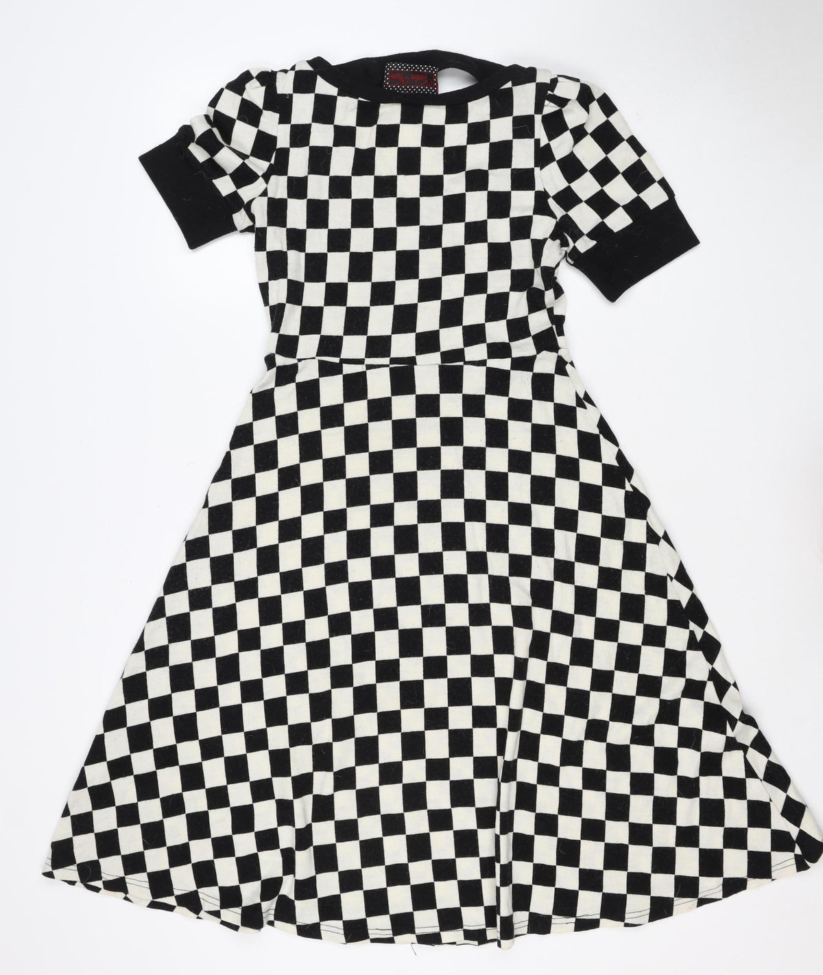 Coco Kisses Women Black White XL Asymmetric Check Knit Jumper Dress