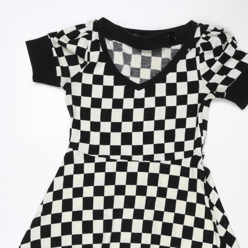 Coco Kisses Women Black White XL Asymmetric Check Knit Jumper Dress