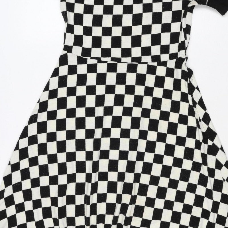 Coco Kisses Women Black White XL Asymmetric Check Knit Jumper Dress