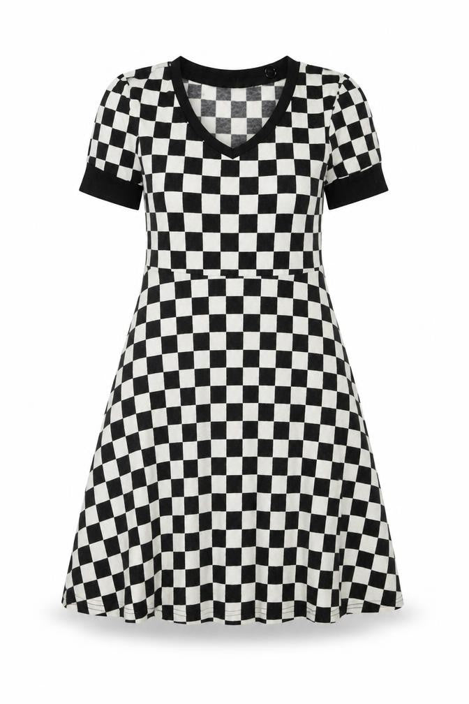 Coco Kisses Women Black White XL Asymmetric Check Knit Jumper Dress
