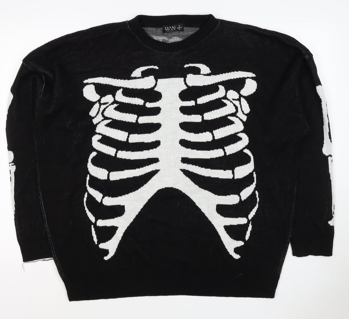 Man Avan Men’s Black M Skull Gothic Graphic Knit Crew Neck Jumper