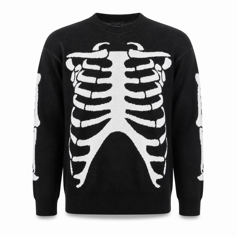 Man Avan Men’s Black M Skull Gothic Graphic Knit Crew Neck Jumper
