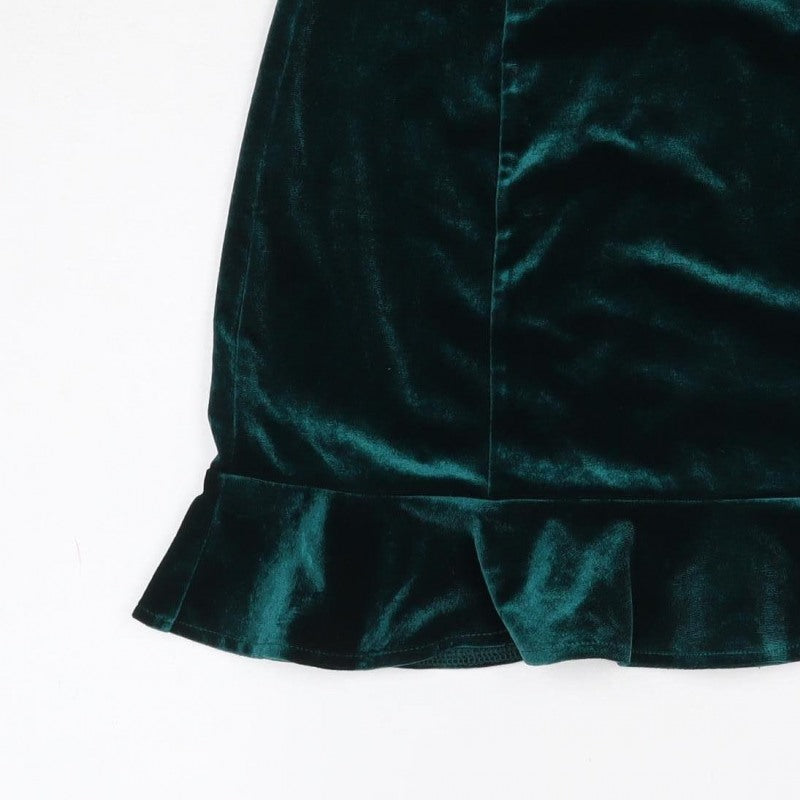 Forever 21 Women Green M Velvet Ruffle Trumpet Mini Skirt