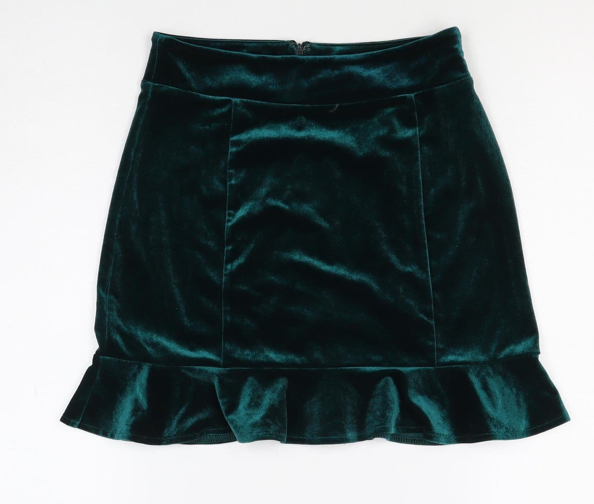 Forever 21 Women Green M Velvet Ruffle Trumpet Mini Skirt