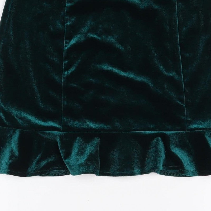 Forever 21 Women Green M Velvet Ruffle Trumpet Mini Skirt