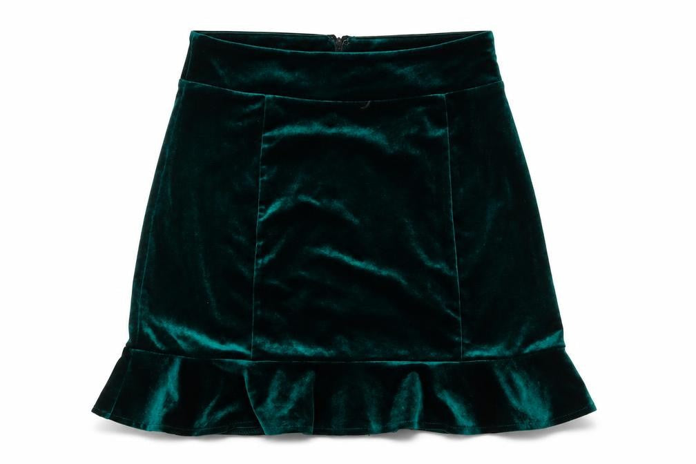 Forever 21 Women Green M Velvet Ruffle Trumpet Mini Skirt