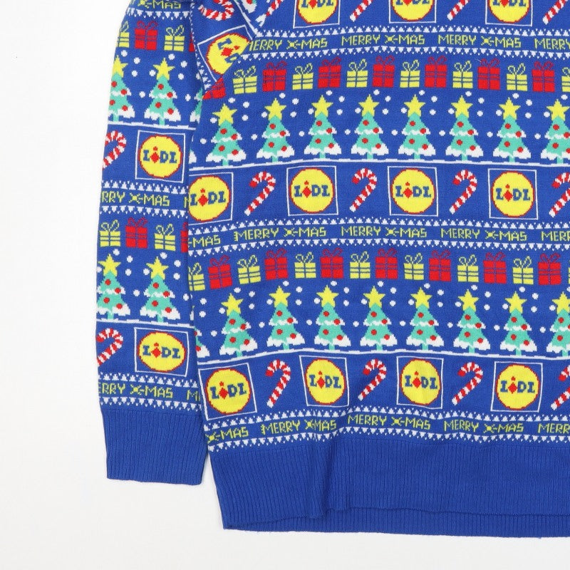 Livergy Men Blue L Lidl Christmas Graphic Knit Pullover Jumper