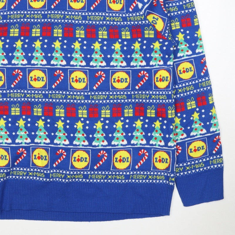 Livergy Men Blue L Lidl Christmas Graphic Knit Pullover Jumper