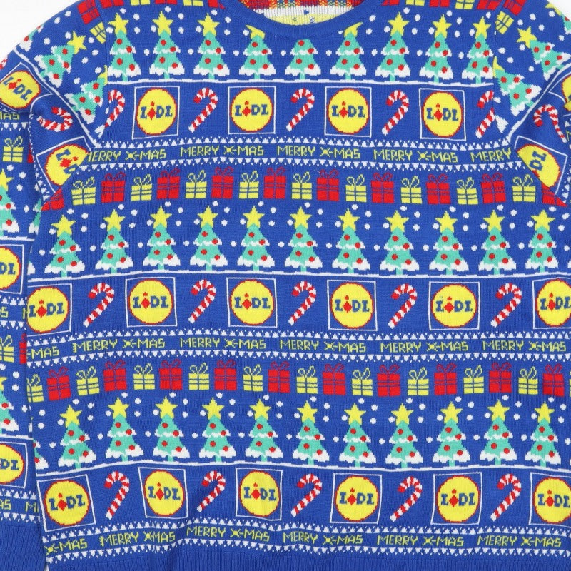 Livergy Men Blue L Lidl Christmas Graphic Knit Pullover Jumper