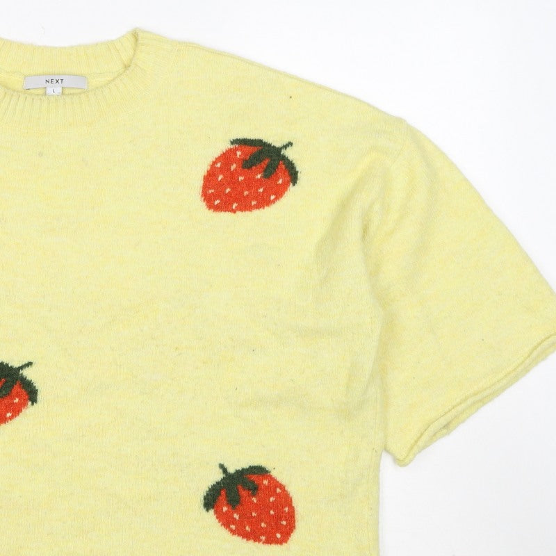 Next Women Yellow Strawberry Mohair Blend Short Sleeve Jumper UK 16 L