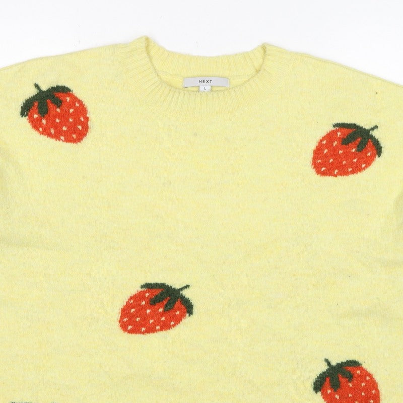 Next Women Yellow Strawberry Mohair Blend Short Sleeve Jumper UK 16 L