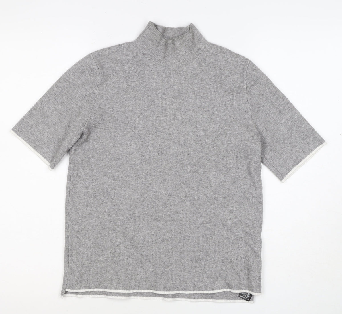 Zara Women Grey High Neck Short Sleeve Knit Tunic Jumper UK 12
