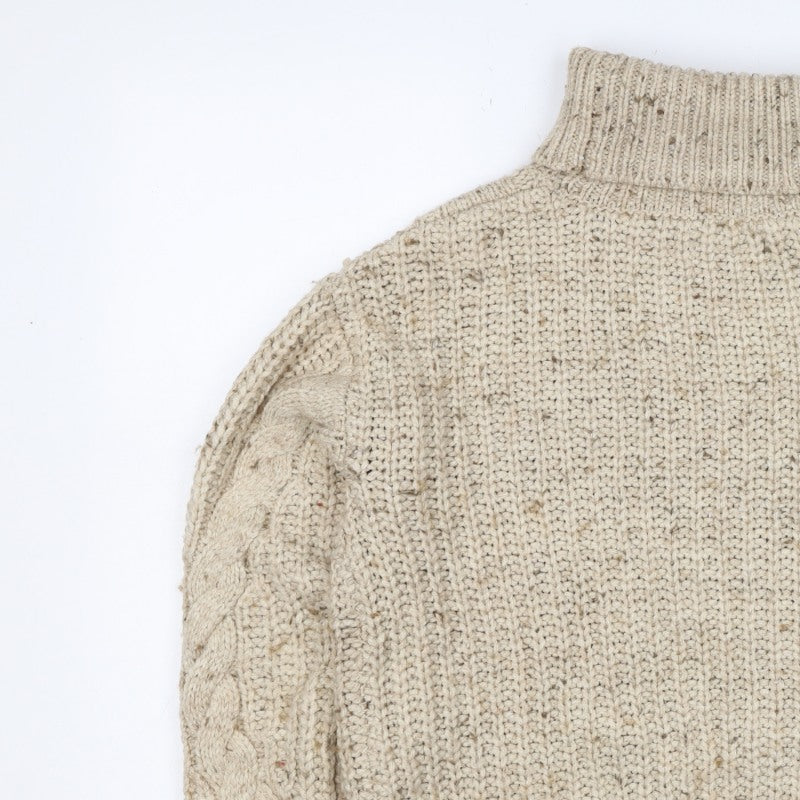 Marks and Spencer Women Beige S Cable-Knit Roll Neck Chunky Jumper