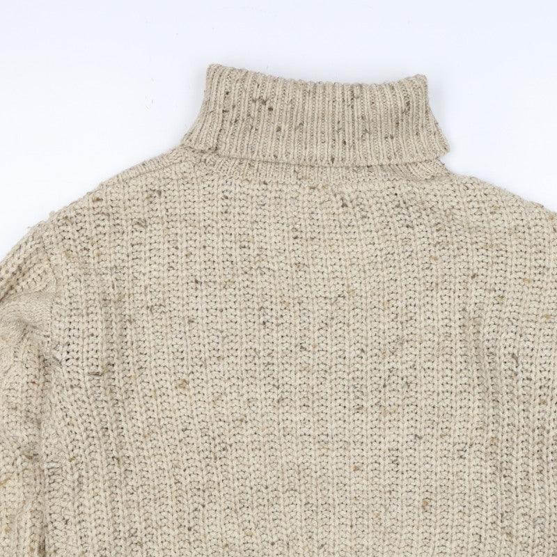 Marks and Spencer Women Beige S Cable-Knit Roll Neck Chunky Jumper