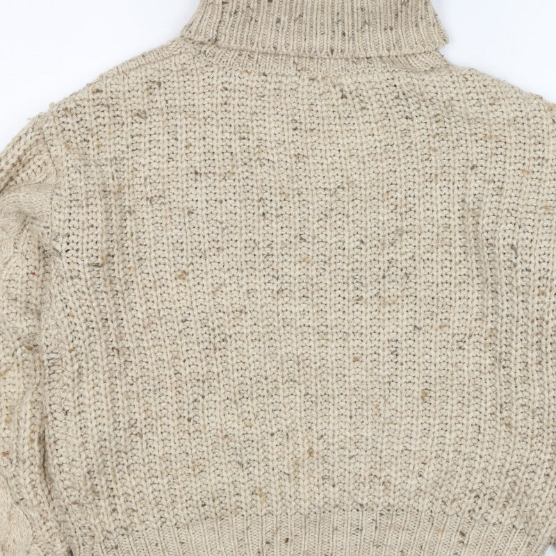 Marks and Spencer Women Beige S Cable-Knit Roll Neck Chunky Jumper