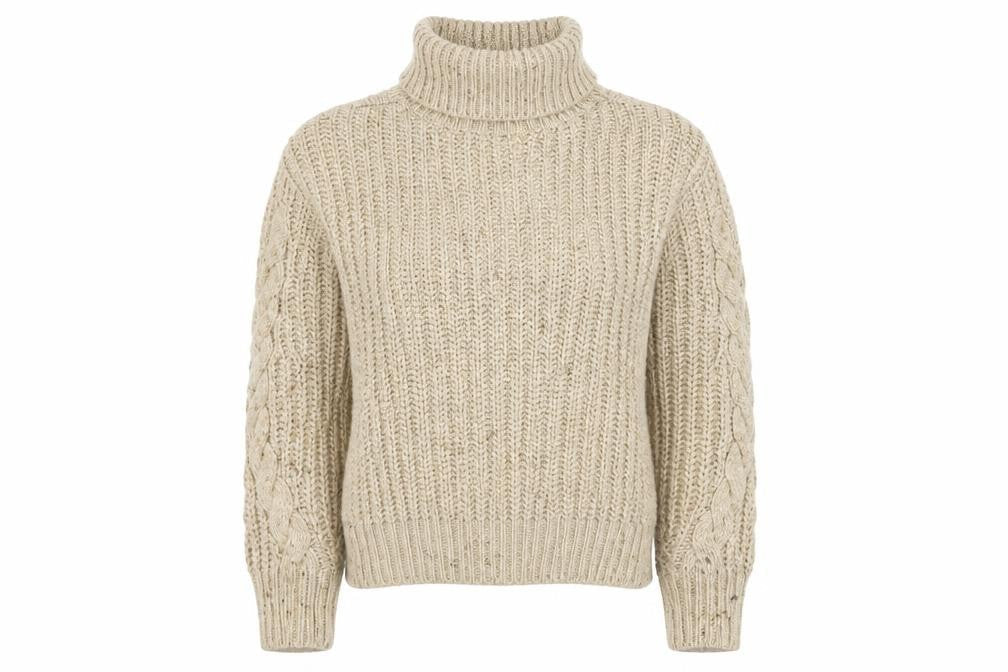 Marks and Spencer Women Beige S Cable-Knit Roll Neck Chunky Jumper