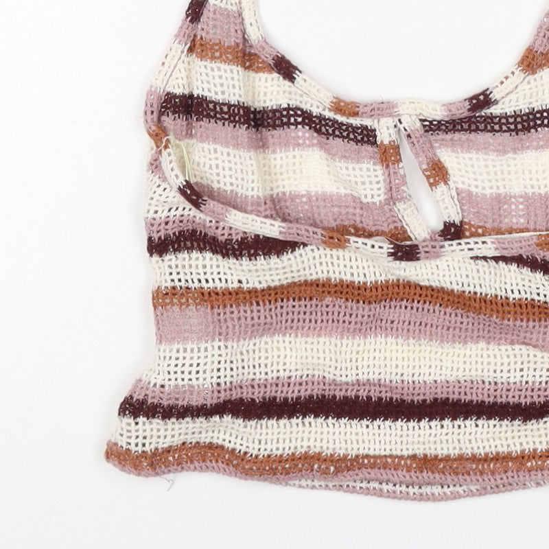 Pull&Bear Women Multicoloured XS Halter Crochet Stripe Camisole Tank Top