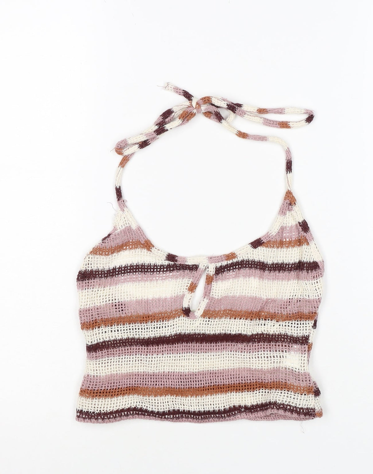 Pull&Bear Women Multicoloured XS Halter Crochet Stripe Camisole Tank Top