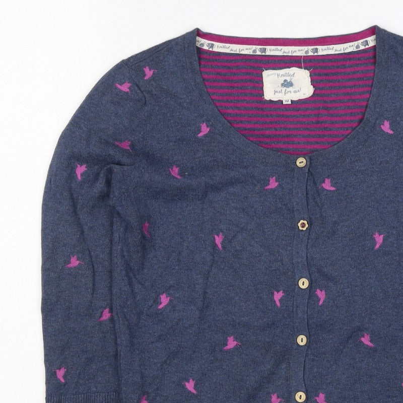 Mantaray Women's Blue Pink Bird Embroidered Button Cardigan Size 10