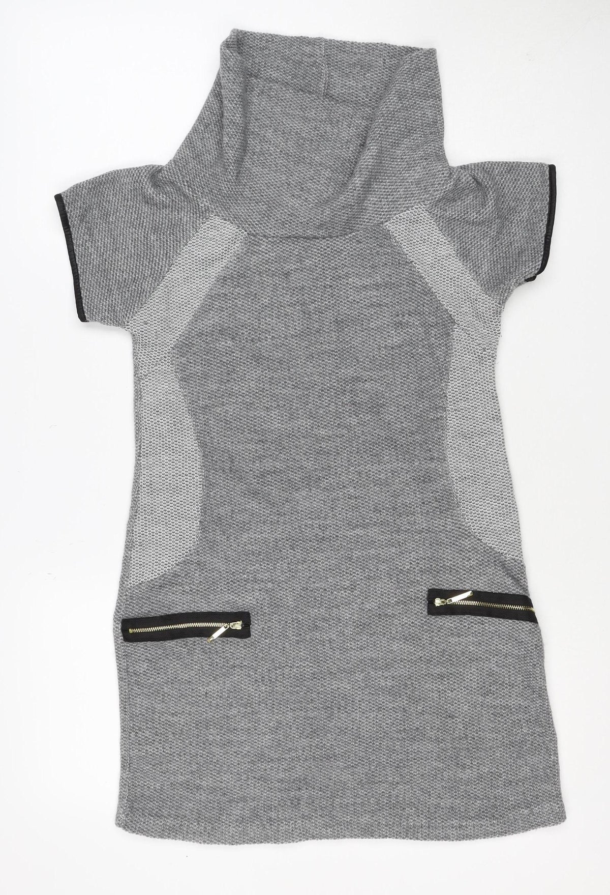 Zino Women Grey UK 8 Bodycon Knit Mini Dress Mesh Zip Pockets