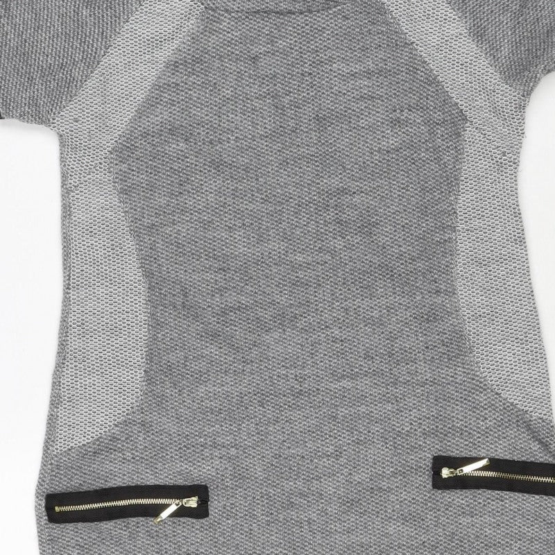 Zino Women Grey UK 8 Bodycon Knit Mini Dress Mesh Zip Pockets