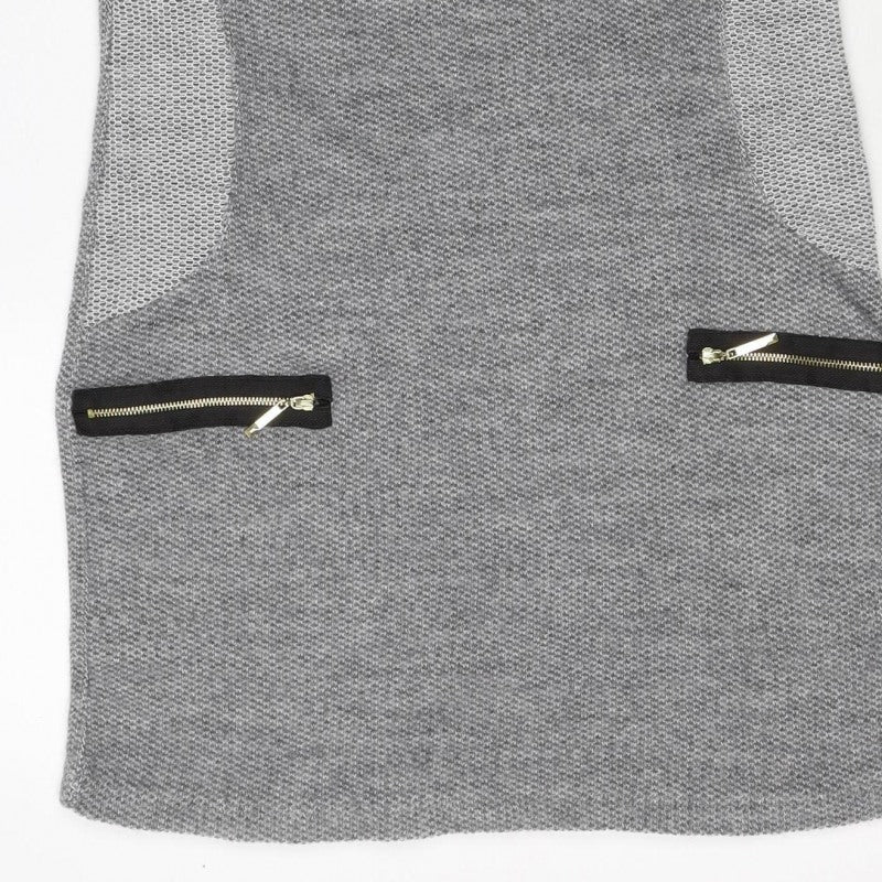 Zino Women Grey UK 8 Bodycon Knit Mini Dress Mesh Zip Pockets