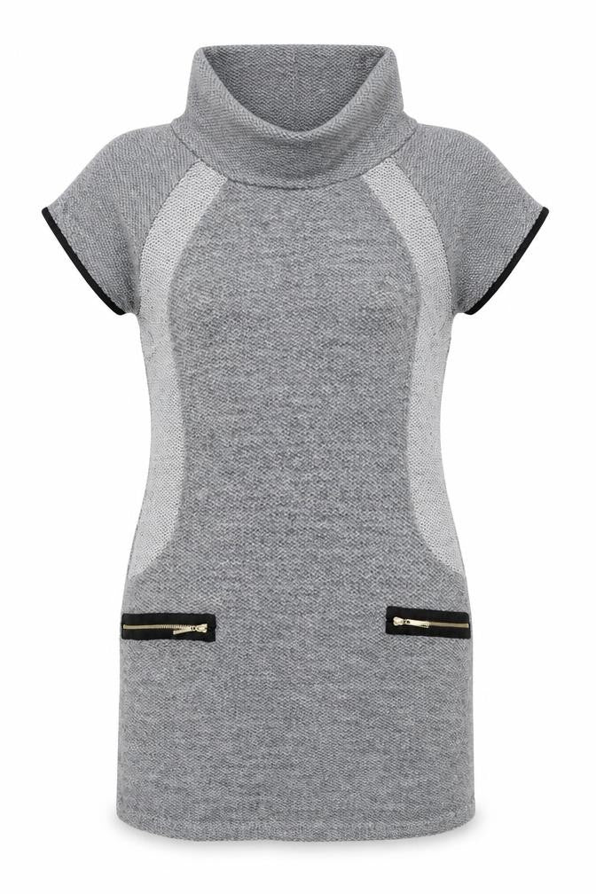 Zino Women Grey UK 8 Bodycon Knit Mini Dress Mesh Zip Pockets