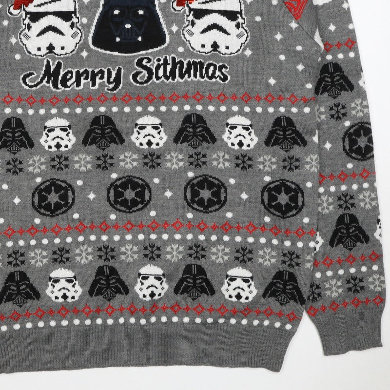 Star Wars Men Grey L Christmas Darth Vader Sequin Fair Isle Jumper