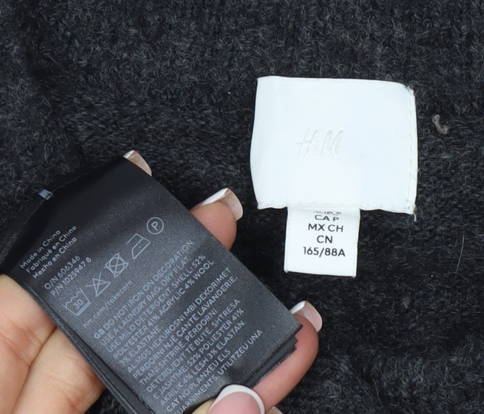 H&M Women Grey Size 10 Jewel Detail Crew Neck Knit Jumper
