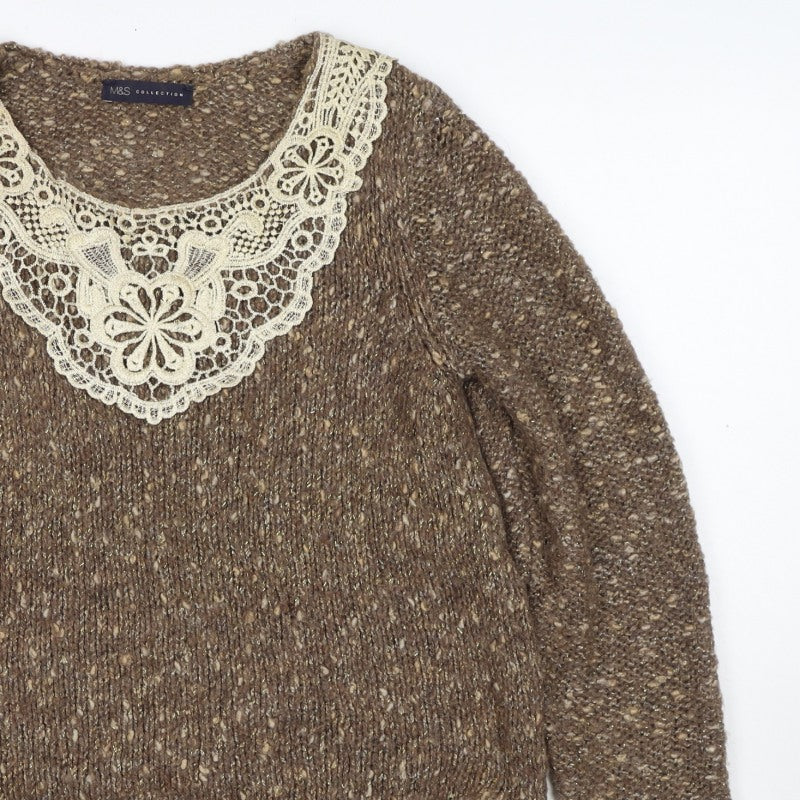 Marks and Spencer Women's Brown UK 12 Chunky Knit Lace Pullover Jumper