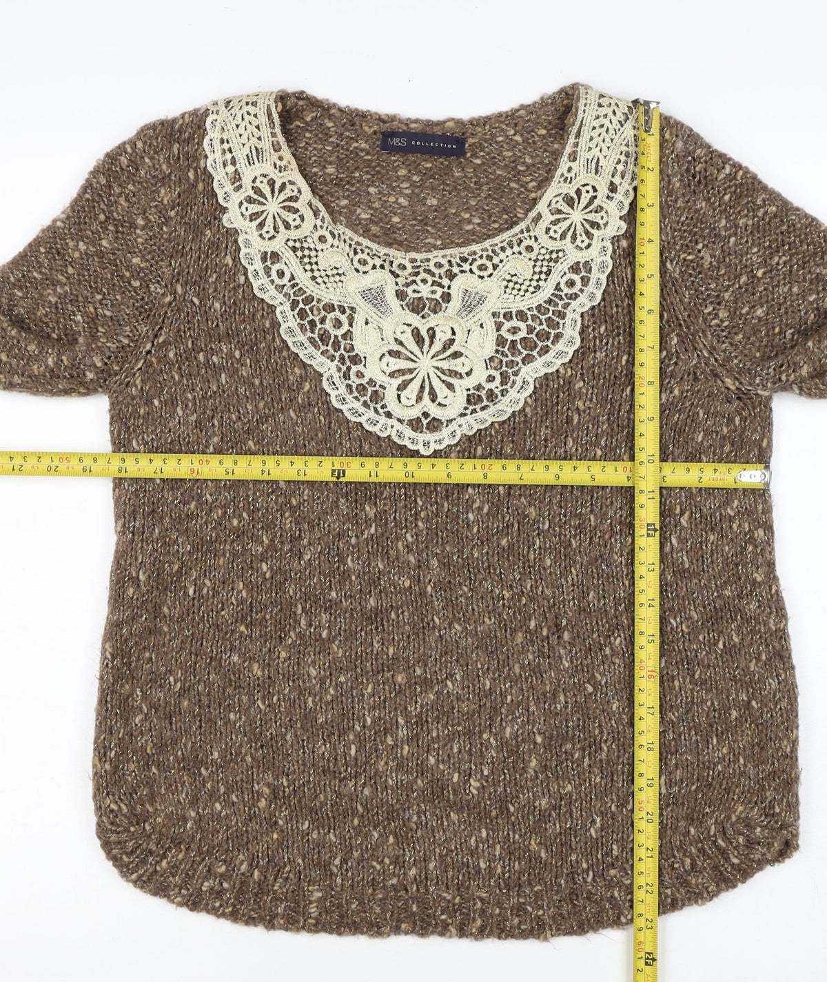 Marks and Spencer Women's Brown UK 12 Chunky Knit Lace Pullover Jumper