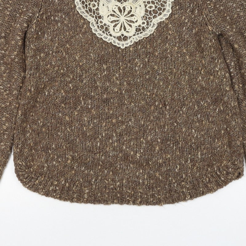 Marks and Spencer Women's Brown UK 12 Chunky Knit Lace Pullover Jumper