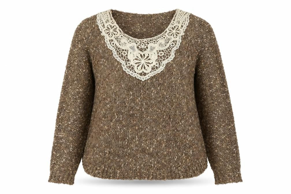 Marks and Spencer Women's Brown UK 12 Chunky Knit Lace Pullover Jumper