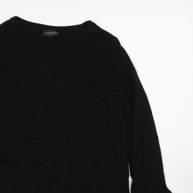 Topshop Women Black UK 6 Knit Gingham Ruffle Hem Jumper