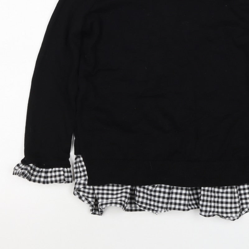 Topshop Women Black UK 6 Knit Gingham Ruffle Hem Jumper