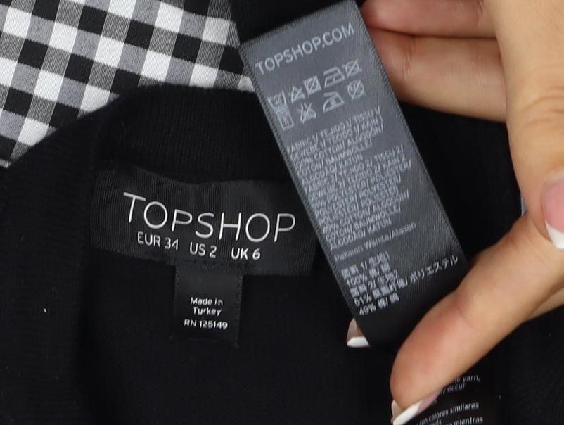 Topshop Women Black UK 6 Knit Gingham Ruffle Hem Jumper