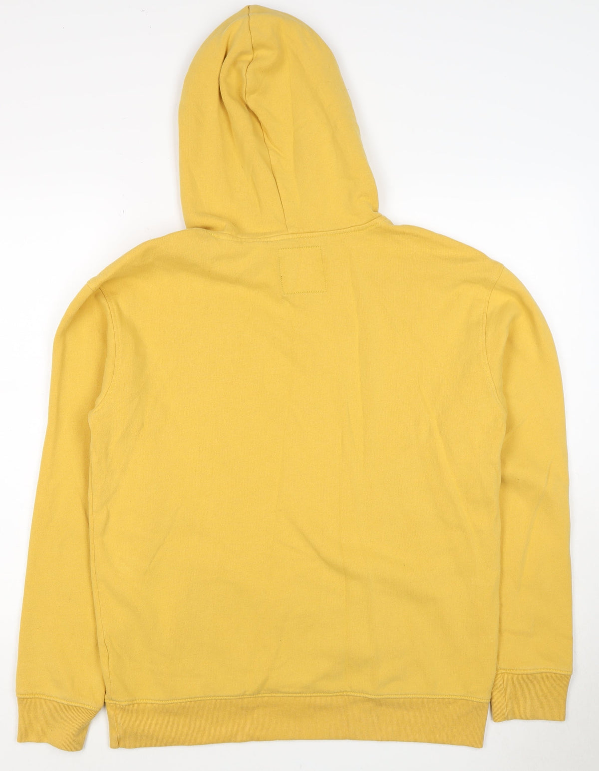 Close-up detail of Hollister Men’s Yellow M Pullover Hoodie Logo Fleece Kangaroo Pocket
