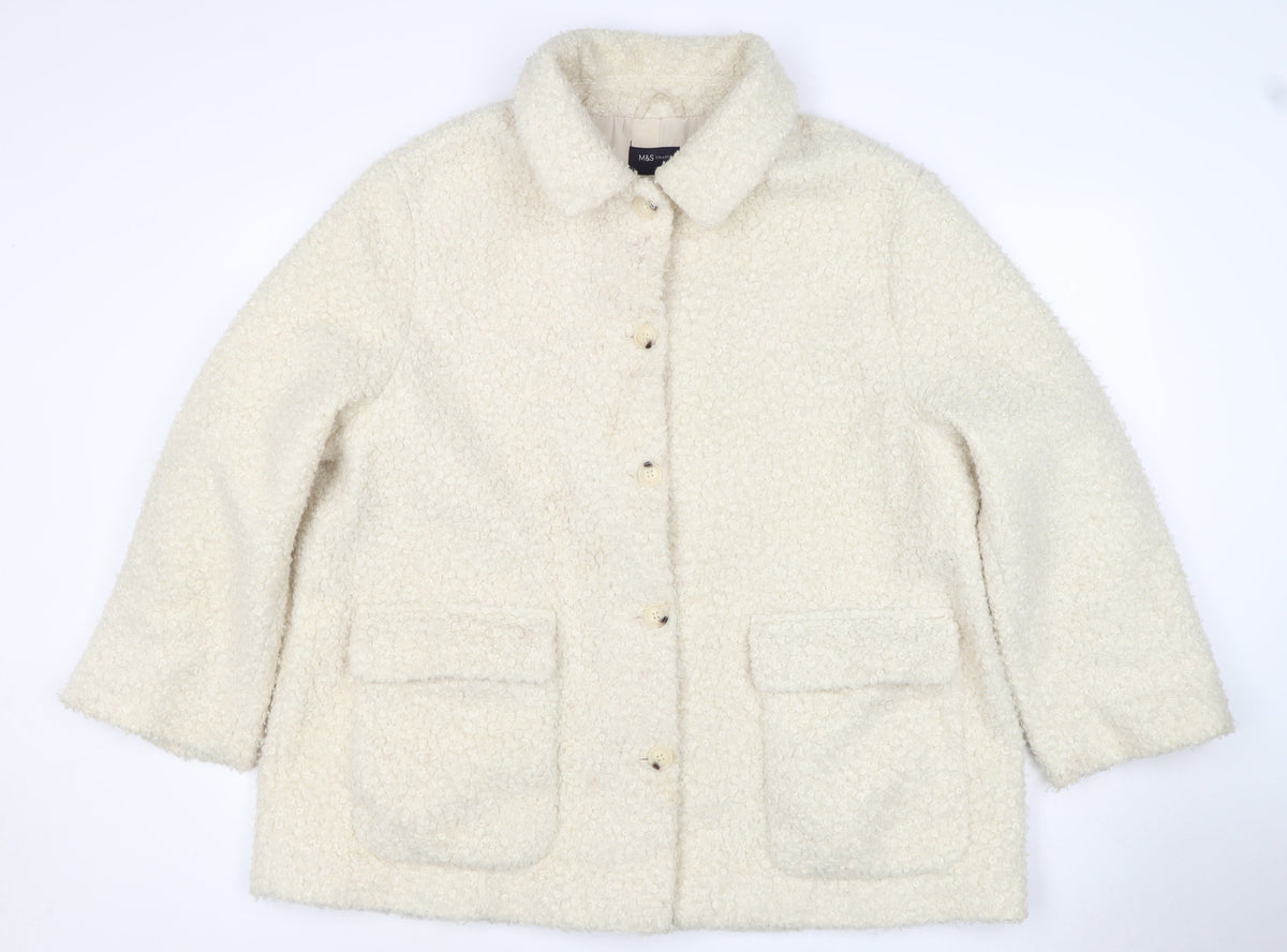 M&S Collection Women Ivory UK 22 Bouclé Mid-Length Button Coat