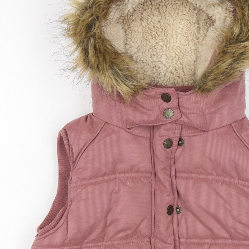Additional view of FatFace girls’ pink 8-9 years hooded padded faux fur waistcoat gilet