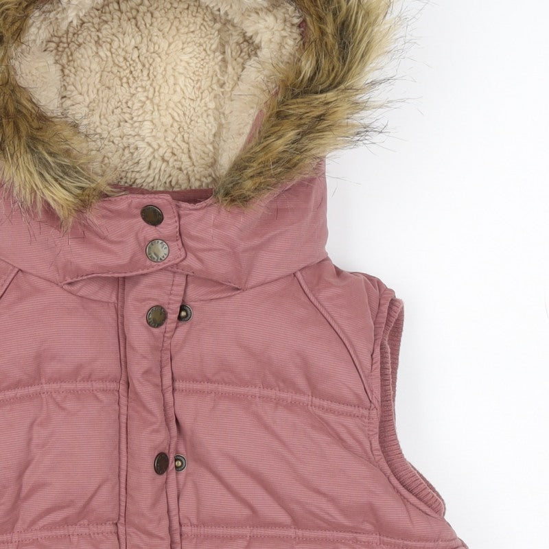 Additional view of FatFace girls’ pink 8-9 years hooded padded faux fur waistcoat gilet