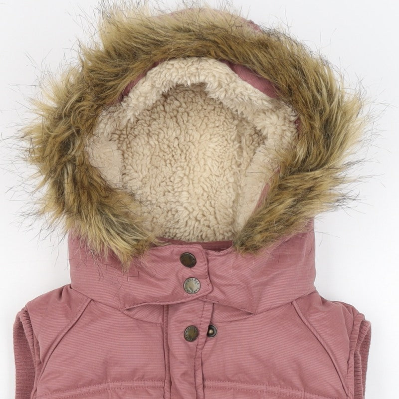 Additional view of FatFace girls’ pink 8-9 years hooded padded faux fur waistcoat gilet